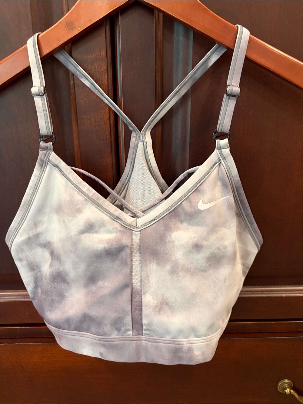 NIKE Gray and White Tie Dye Sportsbra